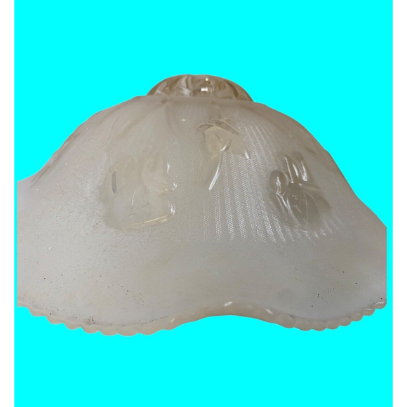 Jeanette Glass Ceiling Light Fixture IRIS HERRINGBONE Frosted Ruffled Shade 12” - Picture 13 of 13